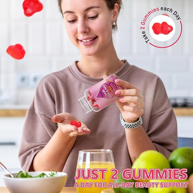 Natural Hair Skin and Nails Vitamins Gummies, 7600mcg Biotin Gummies with Vitamins A C E for Women Men Beauty Support Supplement, GMO Free, Gluten Free (Strawberry Flavor, 60 Count)