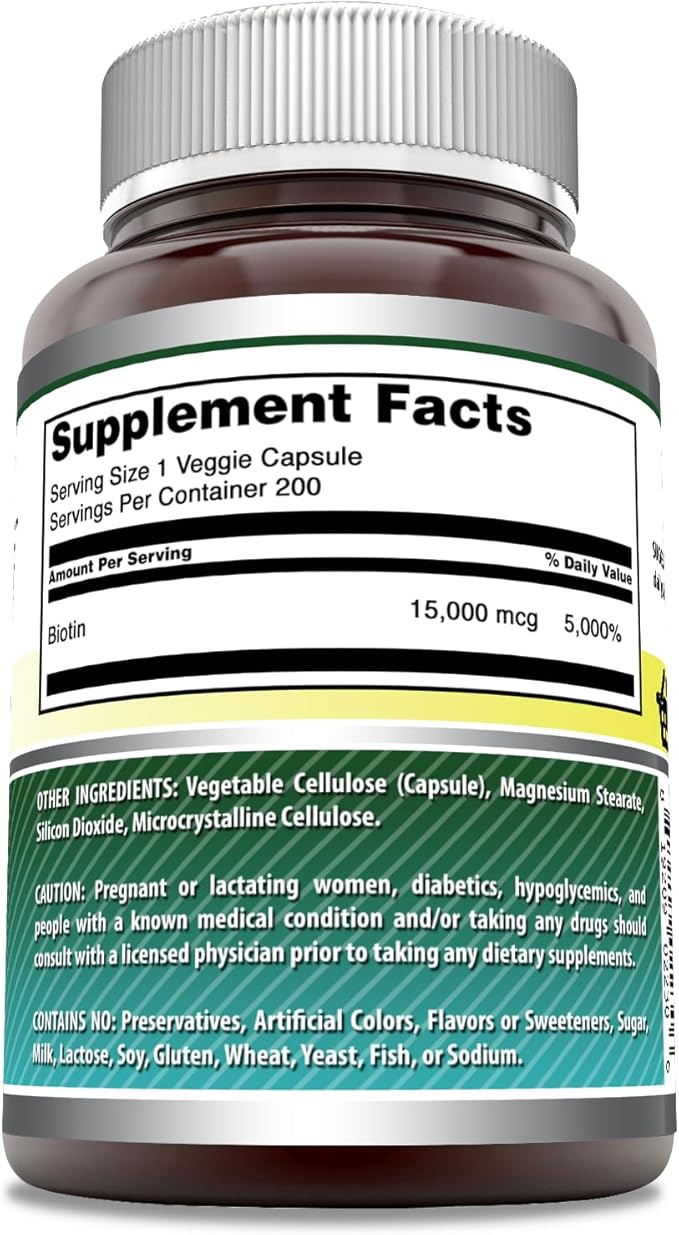 Amazing Formulas Biotin 15000 mcg - Supports Healthy Hair, Skin & Nails - Promotes Cell Rejuvenation - Supports Healthy Metabolism & Digestive Health (200 Capsules)