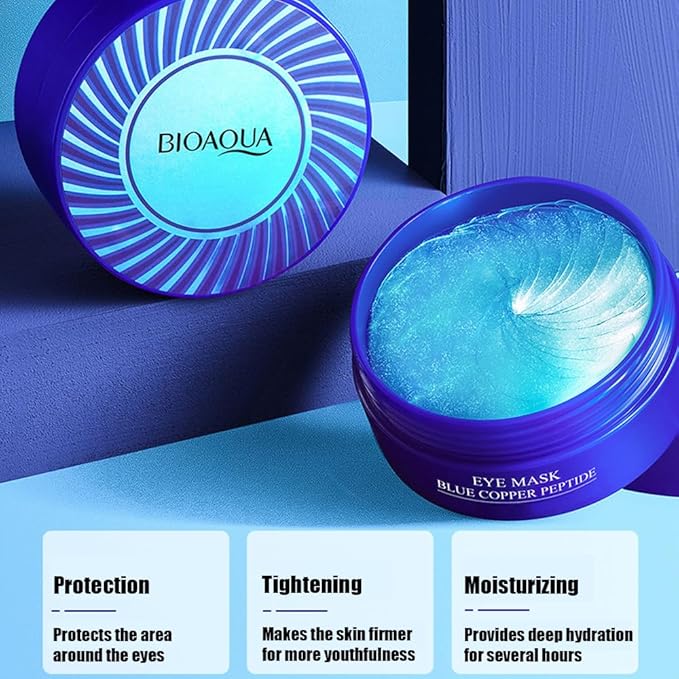BIOAQUA 30 Pairs Eye Mask Moisturizing Hydrating Anti-Wrinkle Anti-Aging Remove Dark Circles Smooth Nourishing Refreshing 80g / 60pcs (BLUE COPPER PEPTIDE)