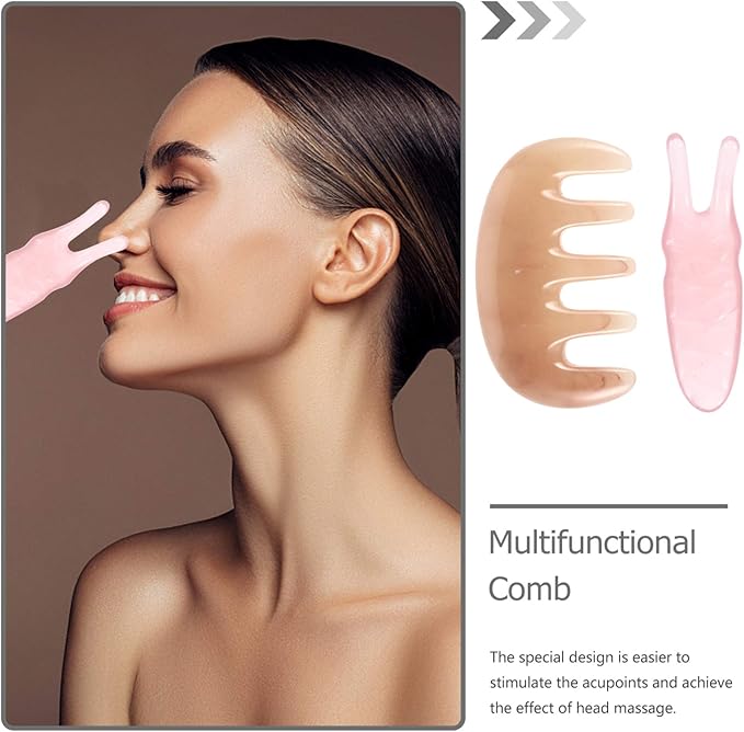 Healifty Resin Massage Comb 2Pcs - Guasha Scalp Comb, Handheld Gua Sha Scraping Massage Tool for Head Caring, Relax (Pink)