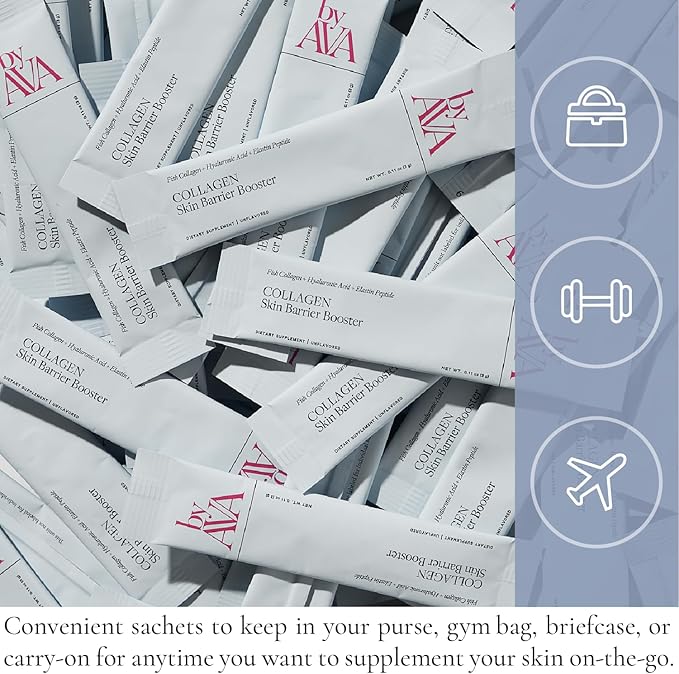 Marine Collagen Powder Skin Barrier Booster | Unflavored Fish Collagen Peptides with Elastin, Hyaluronic Acid, Biotin & Vitamin C | 15 Travel Stick Packets