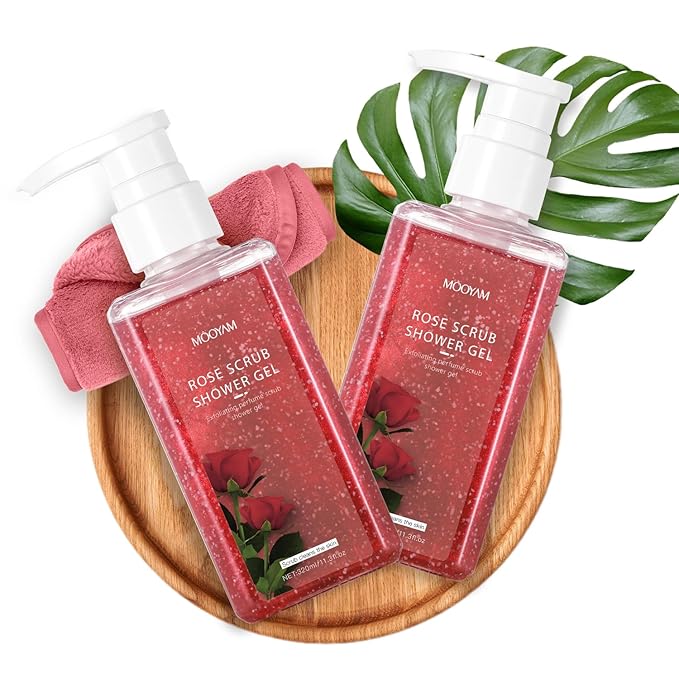 2-in-1 Body Wash & Body Scrub Rose (11.3fl.oz), Gentle Exfoliating Scrub for Deep Cleansing, Effective on Acne & Dead Skin, Brighten & Moisturize Skin Polishes