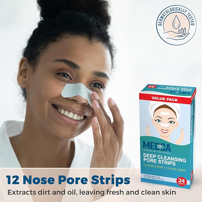 MEDca Deep Cleansing Blackhead Pore Strips - Pack of 24 Peel - Off Blackhead Remover and Pore Unclogging Strips for Nose and Face, Chin, Forehead & Healthier Looking Skin