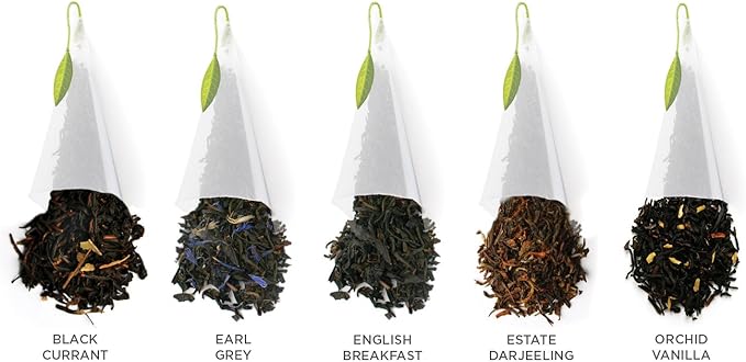 Tea Forte Assorted Black Tea Presentation Box Tea Gift Set Sampler, 20 Count, 2 of Each Variety Individually Wrapped Handcrafted Pyramid Infuser Bags