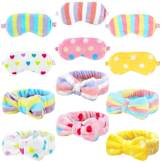 Kajaia 12 Pcs Sleepover Party Favors for Woman Plush Sleep Eye Mask Soft Spa Headband for Spa Birthday Bachelorette Slumber Party Supplies(Elegant)