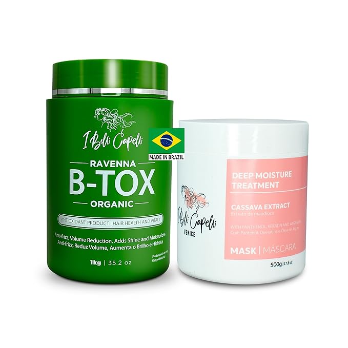 Ravenna B-tox Organic Kit, 52.8 Fl Oz - Hair B-tox Treatment & Argan Oil Mask for Anti-Frizz, Volume Reduction, Smoothing Hair