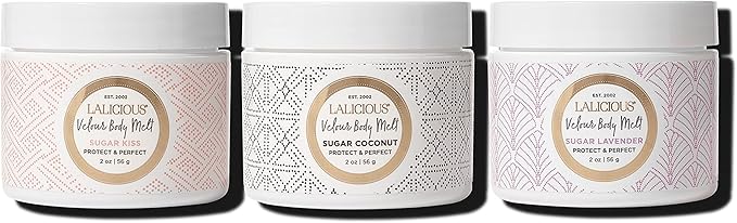 LaLicious Velour Body Melt Gift Set - 3-Piece Gel-to-Oil Body Moisturizer Skin Care Kit with Vitamin E & Macadamia Nut Seed Oil - Shave Oil, Hand & Foot Mask, Hair & Scalp Mask & More (3 Piece Kit)