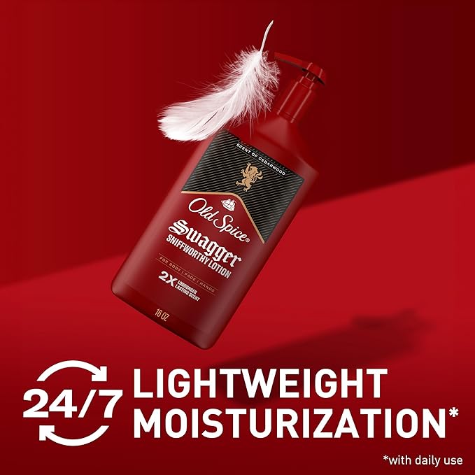 Old Spice Hand, Face & Body Lotion for Men, 24/7 Lightweight Moisturization with Amazing Scent, Instant Absorption, For All Skin Types, Swagger with Cedarwood Scent, 16 oz
