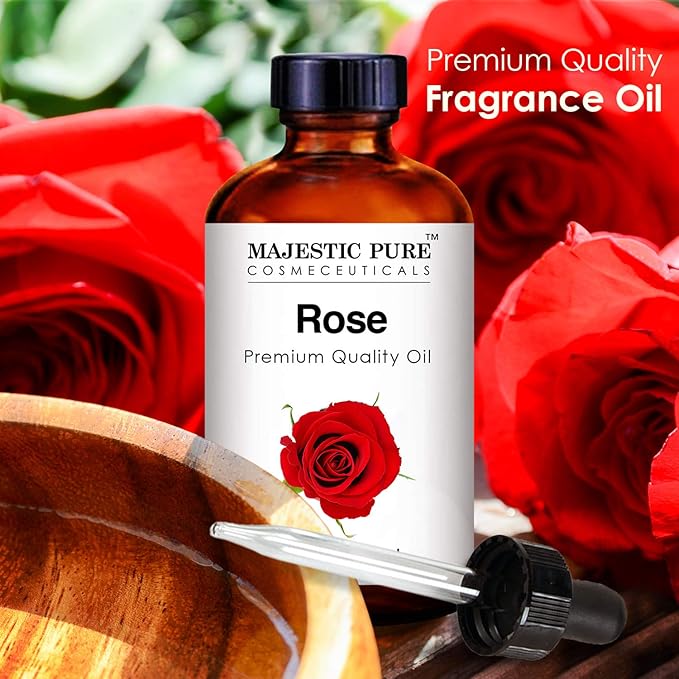 MAJESTIC PURE Rose Essential Oil | 100% Pure and Natural Rose Oil | Premium Grade Essential Oils for Hair Care, Home Diffusers, Skin, Aromatherapy, Massage and Humidifiers | 1 Fl Oz