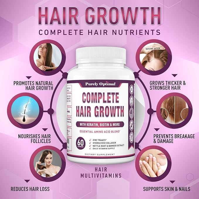 Premium Hair Growth for Women & Men - Hair Growth Vitamins w/ Biotin & Keratin - Prevents Hair Loss & Thinning, Supports Thicker Healthier Hair Growth - Supplement for All Hair Types, 60 Capsules