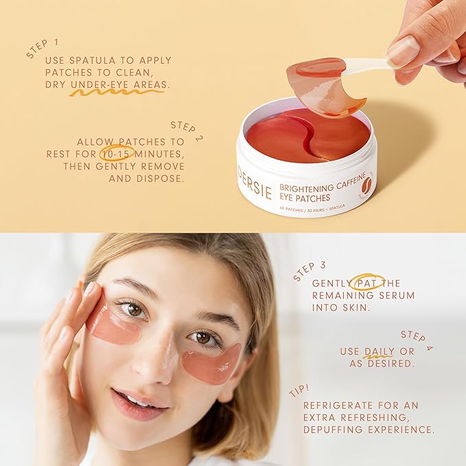 Dersie Eye Patches for Puffy Eyes and Dark Circles: Reduce Puffiness and Dark Circles - Brightening Caffeine Eye Patches with Hyaluronic Acid - Awakening and Hydrating (30 Pairs)
