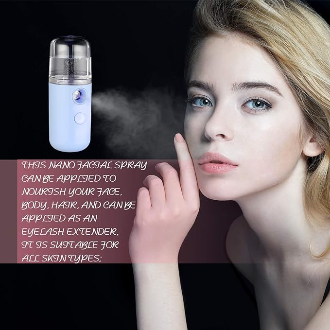 Honoson 2 Pieces Nano Facial Mister 30 ml Mini Face Humidifier Portable Facial Sprayer USB Rechargeable Handy Skin Care Machine for Face Hydrating, Daily Makeup (Blue and Dark Pink)