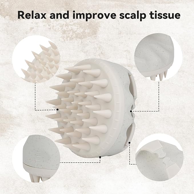 MOCHTERO Manual Scalp Massagers with Soft Silicone Bristles,for Stress Relax Hair Growth,Beige