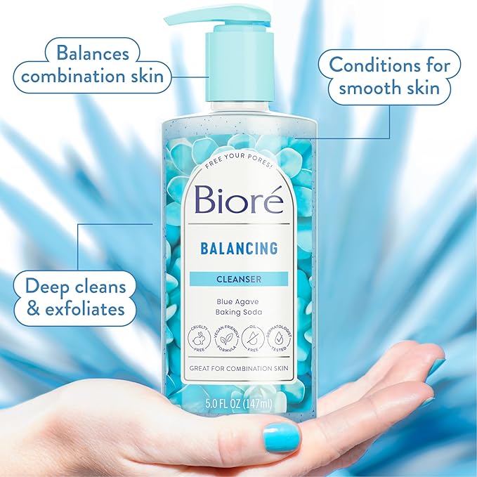 Bioré Balancing Face Wash, Cleanser For Combination Skin, PH Balanced Face Cleanser, Vegan, Cruelty Free 6.77 Oz, Pack of 3