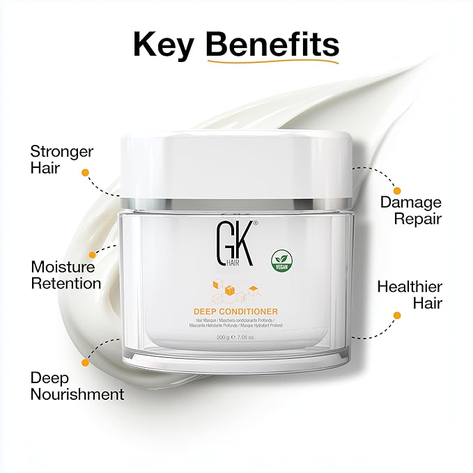 GK HAIR Global Keratin Deep Conditioner Masque (7.05 Fl Oz/200 g) Intense Hydrating Repair Treatment Mask for Dry Damaged Color Treated Frizzy Hair Restoration Formula with JOJOBA Seed Oils