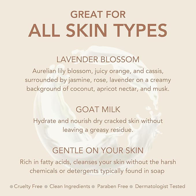 Dionis Goat Milk Skincare Lavender Blossom Body Lotion & Hand Soap Gift Bundle - Lavender Scented Cream & Concentrated Liquid Soap Gently Clean, Moisturize & Nourish Dry Hands, 8.5 oz Pump Bottles