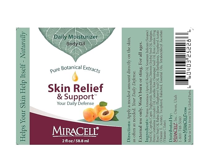Miracell Skin Relief & Support Oil – Natural Face & Body Moisturizer with Apricot, Jojoba, and Vitamin E – Fast-Absorbing Hydration for Dry, Sensitive, or Rough Skin – 2 oz