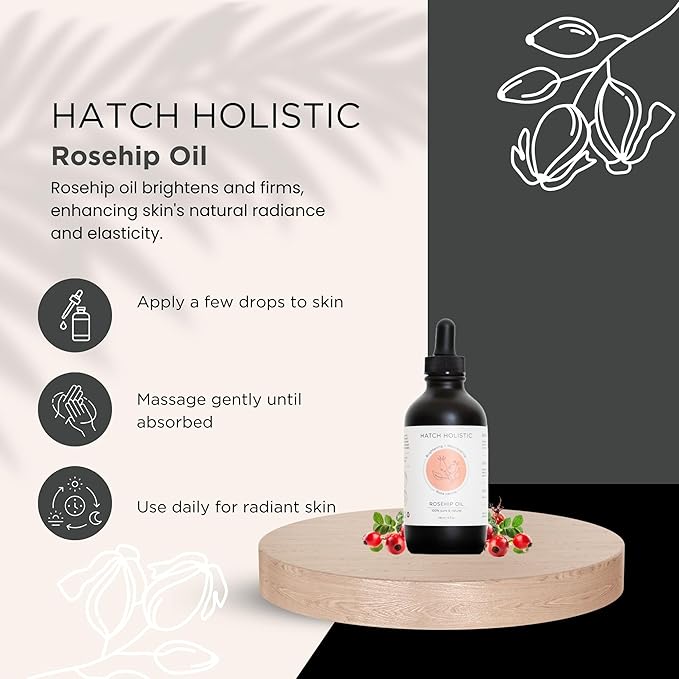 Organic Rosehip Oil – 4 fl oz, 100% Pure, Cold-Pressed, Unrefined – Natural Anti-Aging Serum for Skin Brightening, Firming, and Rejuvenation