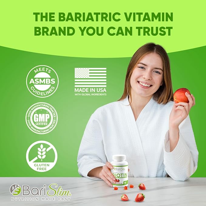 BariSlim Bariatric Vitamin Biotin Gummies - Specially Formulated Gummy Vitamin for Patients After Weight Loss Surgery - Easy to Digest and Great Tasting Fruit Flavors | 90 Fruit Chews