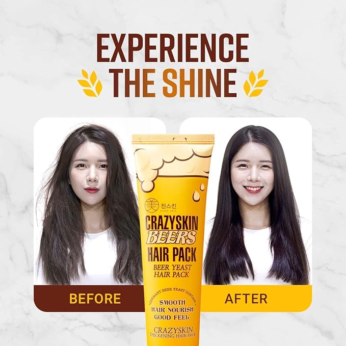 CRAZY SKIN Beer Yeast Hair Treatment Mask - pH5.5 Protein, Keratin, Argan/Camellia Oil, Collagen for Repair and Color Treated Hair 13.5oz(400ml)