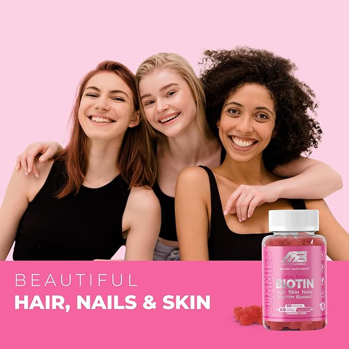 MB One Biotin Gummies-High Potency-Healthy Hair, Skin and Nails Strengthening, Vitamin B7, (10000 Mcg) Non-GMO, Pectin Plant Based, for Kids and Adult, Strawberry Natural Flavor 2 Pack