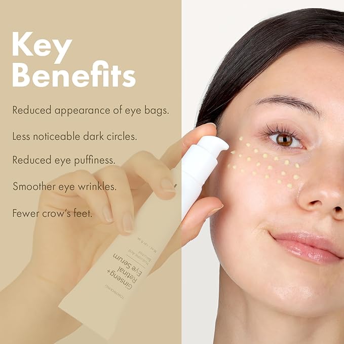 Ginseng Plus Retinal Eye Serum with Retinal Niacinamide Bakuchiol Correction for Puffy Eye Bags Fine Lines Dark Circles Wrinkles, Korean Skin Care, 30ml, 1.01 fl.oz.