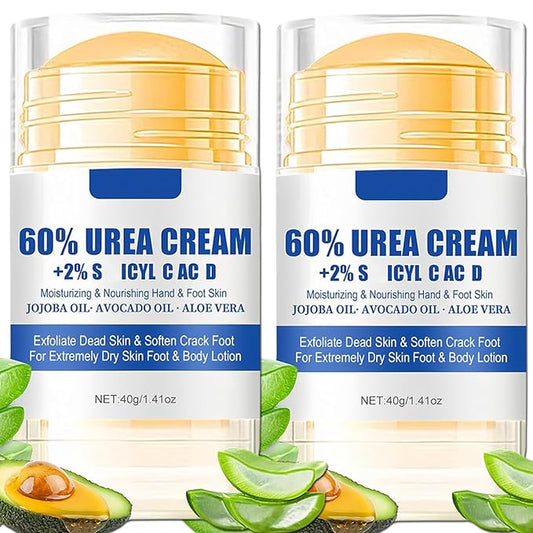 2Pcs 60% Urea Foot Cream Set, Hydrating Lotion Stick Balm, Hand and Foot Cream Urea Moisturizer, Moisturizing Cream 60 Percent for Feet Maximum Strength, 40G Each