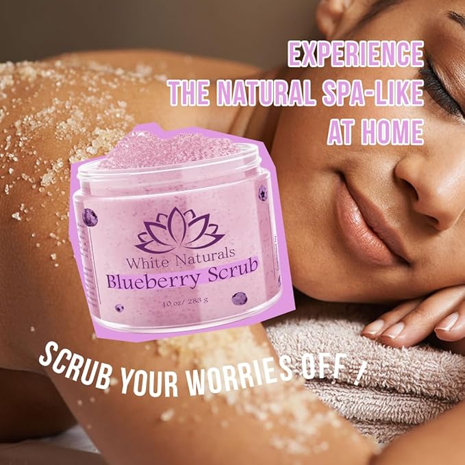 Blueberry Body Scrub, Pure Organic Face Exfoliant for Super Soft Skin, Anti Cellulite & Exfoliator, Natural Skin Care Formula Helps with Stretch Marks, Eczema, Acne & Varicose Veins for Men and Women