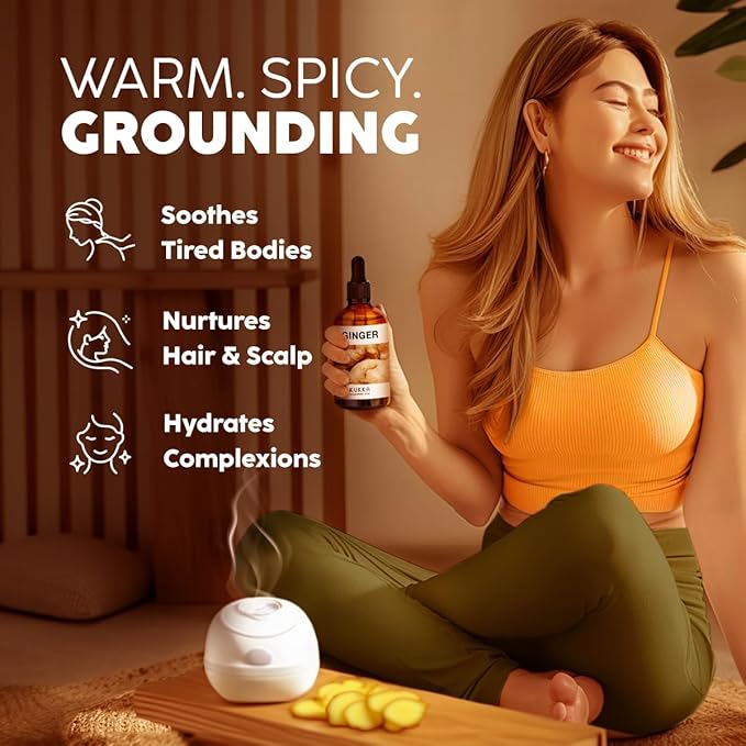 Kukka Ginger Essential Oil for Hair Skin & Massage - 4 Fl Oz - 100% Pure Natural for Soap Making Scent DIY, Spicy, Warming Scent, Nutrient Rich for More Healthy & Vibrant Lifestyle