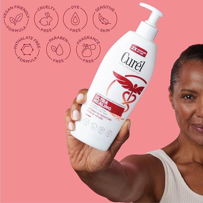 Curel Ultra Healing Intensive Fragrance-Free Lotion For Extra-Dry Skin, Dermatologist Recommended, Ideal for Sensitive Skin, Cruelty Free, Paraben Free, 20 Oz