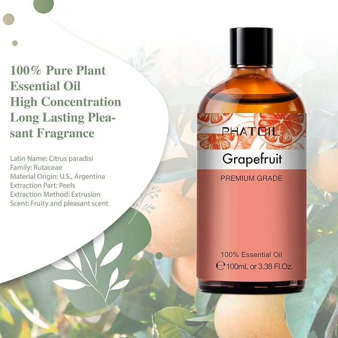 3.38FL.OZ Grapefruit Essential Oil with Glass Dropper, for Aromatherapy Diffusers, Humidifiers, Great for DIY Candle and Soap Making, Huge 100ML Bottle