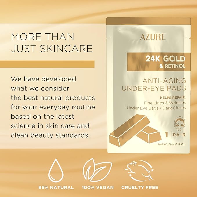 Azure Cosmetics 24K Gold & Retinol Anti Aging Under Eye Patches - Nourishing, Smoothing Hydrating Eye Mask - Reduces Fine Lines, Wrinkles, Dark Circles & Puffiness - Made in Korea - 5 Pairs