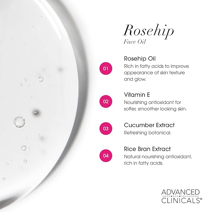 Advanced Clinicals Rosehip Oil For Face With Vitamin E + Botanicals Helps Improve Look Of Dark Spots, Wrinkles, Fine Lines, & Uneven Looking Skin Tone | Moisturizing Skin Care Face Serum, 2-Pack