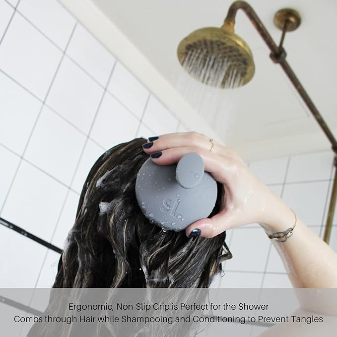 scalpluv | Scalp Massager Hair Brush, 3 in 1 Hair Massager, Exfoliator, Promotes Hair Growth, Dandruff Treatment, Waterproof Shower Scalp Scrubber with Soft Bristles, Shampoo Scrubber (Gray)