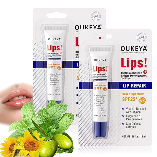2PCS, Medicated Lip Balm w/Organic & 100% Natural Ingredients, Squeeze Tube Lip Butter SPF 25+ Long-Lasting Moisturizing Overnight Lip Mask Gentle Exfoliation Extreme Dry Lips Treatment