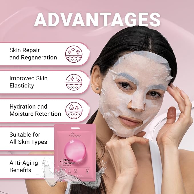 8 Pack of Collagen Face Mask with Ceramides - Rejuvenating Facial Sheet Mask, Reduce Wrinkles & Fine Lines - Face Masks Skincare Moisturizing Collagen Mask for All Skin Types