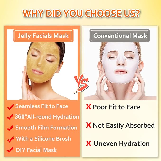 Jelly Mask Powder for Facials,Aloe Vera Jelly Masks For Facials Professional, 24K Gold Jelly Face Mask,Face Masks with Double-ended Silicone Brush, 23 Fl Oz