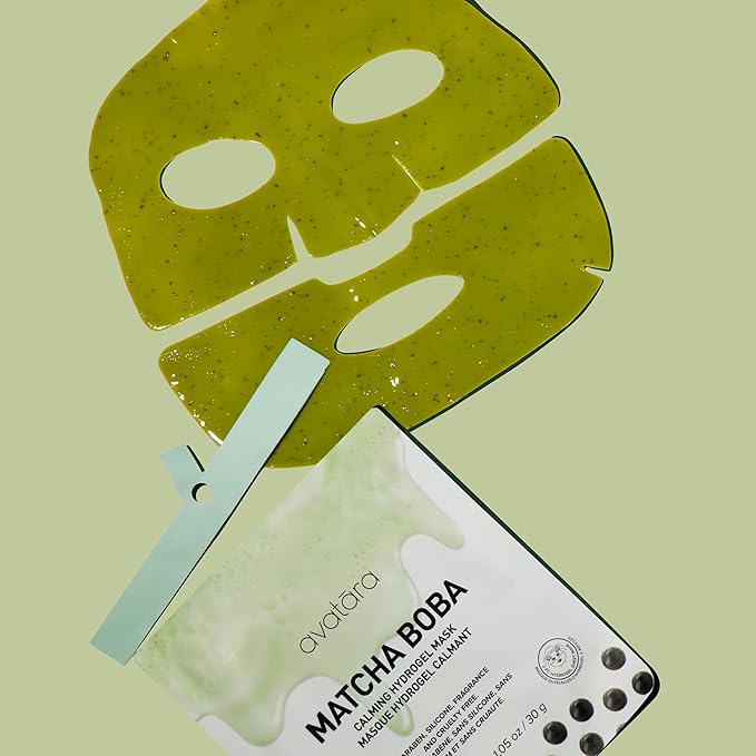 Avatara Matcha Boba Hydrogel Mask, Facial Masks Skincare Essential, 2-Piece Cooling & Hydrating Skin Care Mask with Multi-Hyaluronic Combo & Ceramides, 30 g, 1-Pack