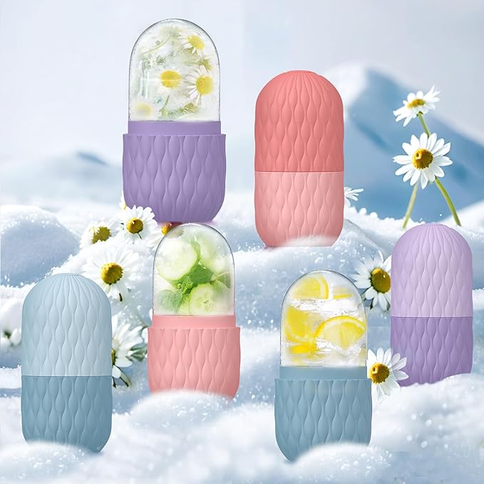 2 Pack Ice Roller for Face and Eye, Skin Care for Shrink Pores Reduce Puffiness, Nursing Tool for Fever, Redness and Swelling, Ice Cube, Ice Mold, Ice Stick, Ice Holder for Face Women Men Pink-Purple