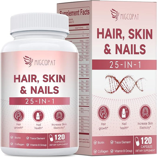 Hair Skin and Nails Vitamins with Biotin, Collagen & Hyaluronic Acid, Supports Healthy Hair Growth, Strong Nails & Glowing Skin, Biotin Supplement with Vitamins A, C, D3, E, B Complex & Minerals