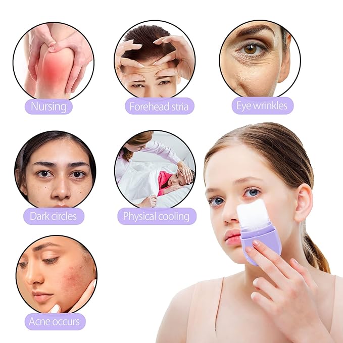 Ice Roller for Face, Facial Massage Tools, Reusable Cube Mold, for Eyes and Neck to Brighten Skin & Enhance Glow / Tighten & Tone Skin & De-Puff The Eye Area