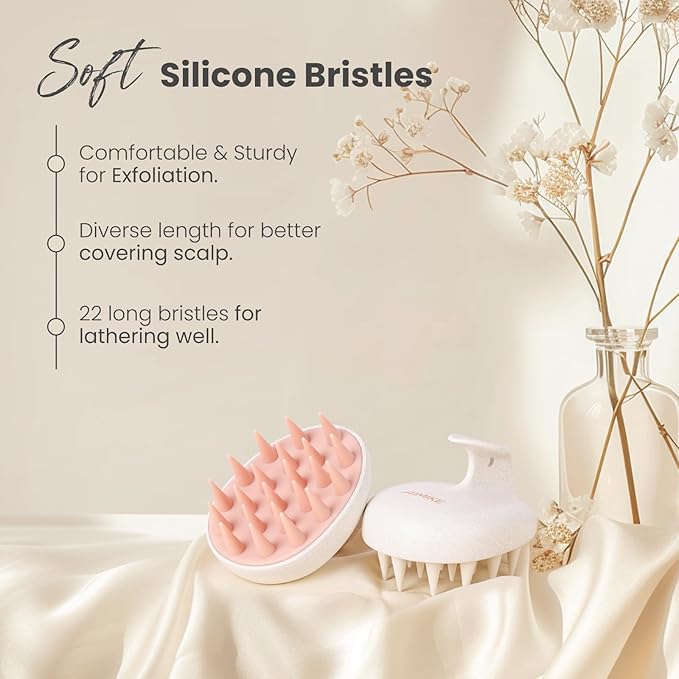 AIMIKE Scalp Massager Shampoo Brush, Pink - Promotes Hair Growth, Reduces Dandruff, and Relaxes, Natural Wheat Straw, Soft Silicone Bristles, Ideal for All Hair Types, Wet & Dry Use, Portable, 1 Count