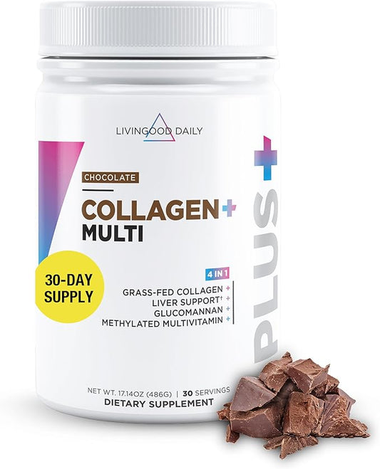 Livingood Daily Collagen Powder for Women & Men (Chocolate) - Grass-Fed Hydrolyzed Collagen Peptides, Protein & Multivitamins for Healthy Hair, Skin & Nails - Keto & Paleo, Gluten Free - 30 Servings