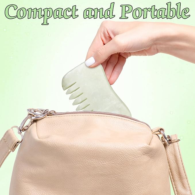 Geiserailie 2 Pieces Jade Combs Massage Stone Hair Gua Sha Scraping Scalp Comb Facial Massage Tool Multifunctional Handheld Head Tools Head Caring Therapy Mother's Day Gift(Chic Style)