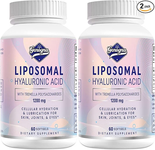 Liposomal Hyaluronic Acid Supplements 1000mg-High Bioavailable Dietary Hyaluronic Acid Capsules-with 200 mg Tremella Polysaccharides for Double Strength Skin Hydration,Joint Lubrication,2 Pack