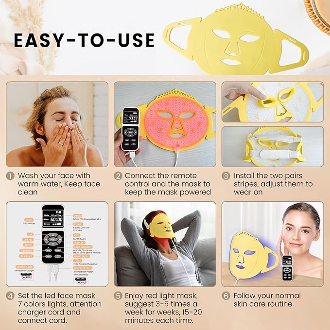 Red Light Therapy for Face Mask, Infrared Face Mask, 7 Colors Facial Mask Machine, Silicone Led Face Mask Light Therapy, Blue Light Face Mask at Home, Light Therapy Face Mask for Travel Spa