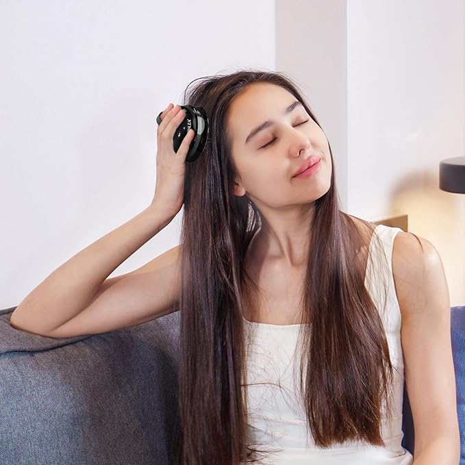 2 in 1 Scalp Massager Shampoo Brush with Soft Silicone Bristles for Hair Growth and Dandruff Removal, Hair Brush Head Massager Scalp Scrubber Exfoliator for Both Wet and Dry Use (Black)