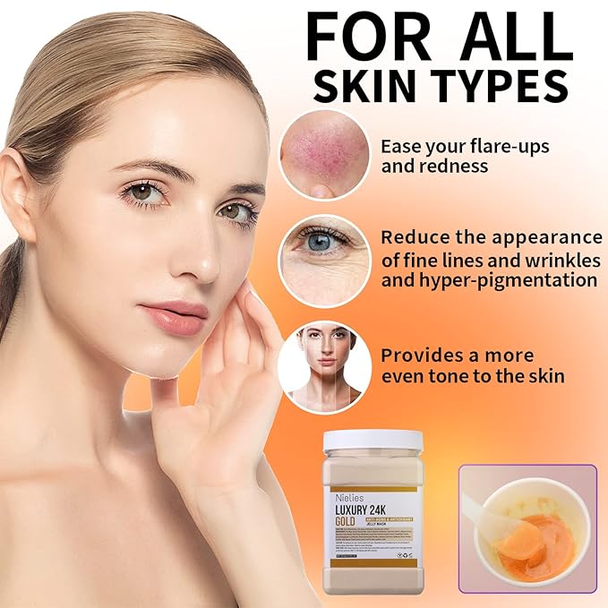 24K Gold & Hyaluronic Acid Jelly Mask, Facial Skin Care- Collagen Peel-Off Jelly Mask Set, For Facials, Face Mask For Instant Hydration, Vegan Peel Off Face Mask, For Hydration