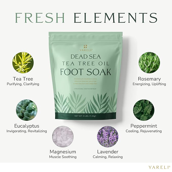 Tea Tree Oil Foot Soak, Dead Sea Magnesium Bath Salt Flakes with Essential Oils, 3lb