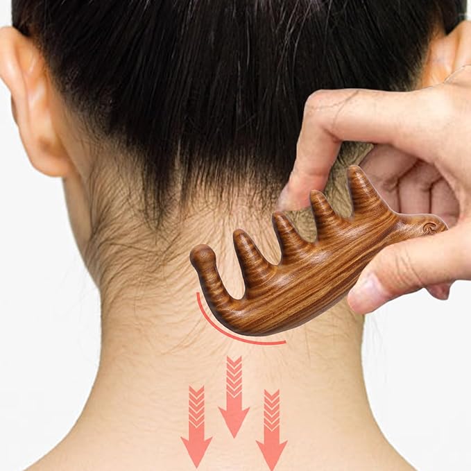 Natural Wood Wide Tooth Hair Comb Head Scalp Massage No Static Green Sandalwood Hair Pick Wooden Comb for Women Men Kids Hair Neck Hands Legs Caring Tool (Cute Cat)